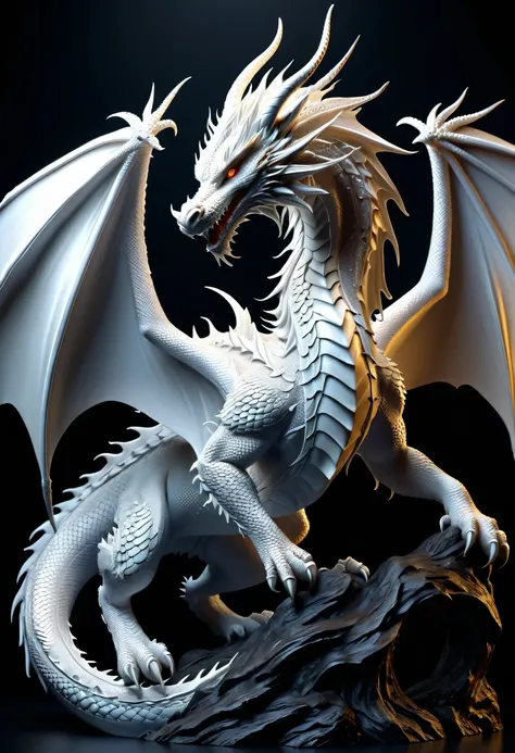 best quality, a stunning artwork of a beautiful white dragon, intricately detailed, (best shadow), elegant, volumetric lighting