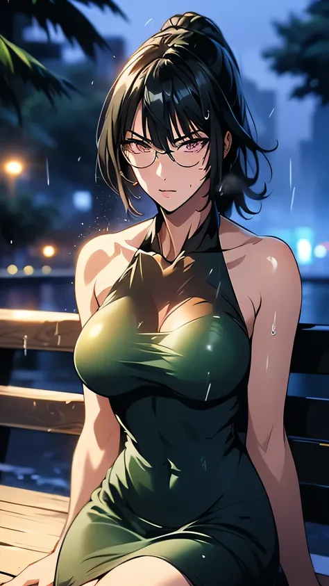 nsfw、animation、Highest image quality、high resolution、highest masterpiece、one woman、(((Sitting with her upper body raised)))、(((The moment I take off my glasses)))、silver hair、long hair、ponytail、((( remove the glasses)))、(((pink eyes)))、small breasts、(((sli...