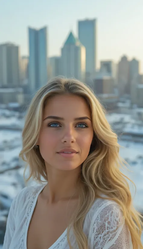 Beautiful Blonde Girl In High Definition Images、Detroit skyline seen from Lake Michigan、a city that was booming in the 1970s、You can admire the snowy cityscape。