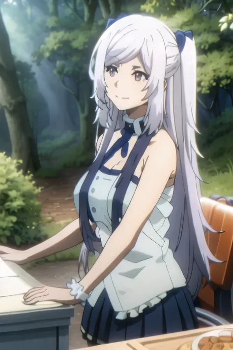 Woman with long silver hair with twin tails {X} can you draw a woman lying defenseless in bed,big breasts,Women in Underwear,navy blue bra that has lost its luster, navy blue panties,Wear 2 high stockings, Light clothing, In underwear、Please smile at me...