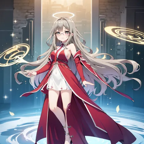 masterpiece, best quality, original flugel girl, anime style, wearing an elegant flowing white dress with deep side slits, bare sideboob clearly visible, sheer fabric softly clinging to her body, glowing ethereal angel wings, floating golden halo above hea...