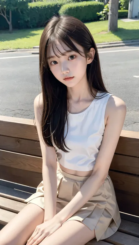 Maid Outfit,20 years old,(younger:1.2),skinny,slender, anatomically accurate, cute girl , masterpiece,skinny,slender, Highest image quality,4K,8k,16 kg, dark brown eyes , thin shoulders:1.5,Thin Arms, Japanese,(light beige tights:1.1),You can spread your a...