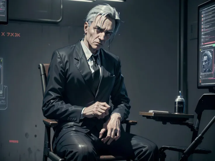 ((top quality, ultra-detailed, high resolution, extremely detailed CG, unity 8k wallpaper, by famous artist, perfect anatomy, super detailed skin, cinematic lighting, UHD, retina, anatomically correct, 1080P)), ((old man:1.5)), ((Sitting in a conference ch...