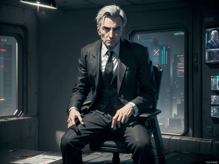((top quality, ultra-detailed, high resolution, extremely detailed CG, unity 8k wallpaper, by famous artist, perfect anatomy, super detailed skin, cinematic lighting, UHD, retina, anatomically correct, 1080P)), ((old man:1.5)), ((Sitting in a conference ch...