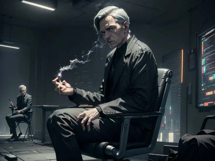 ((top quality, ultra-detailed, high resolution, extremely detailed CG, unity 8k wallpaper, by famous artist, perfect anatomy, super detailed skin, cinematic lighting, UHD, retina, anatomically correct, 1080P)), ((old man:1.5)), ((Sitting in a conference ch...