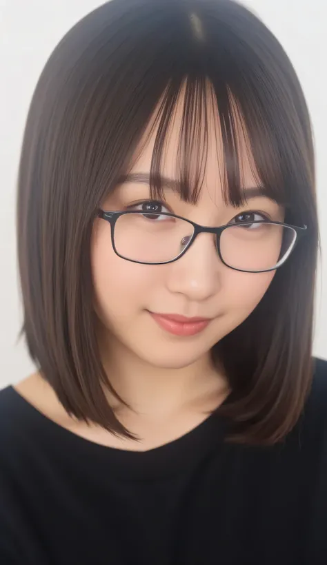 1girl, Solo, High Resolution, Masterpiece, Anatomically Correct, Accurate, real proportions, detailed skin, detailed face, Best Quality, real life style, black hair, bob hair, glasses, black clothing, portrait, tween