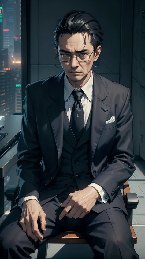 ((top quality, ultra-detailed, high resolution, extremely detailed CG, unity 8k wallpaper, by famous artist, perfect anatomy, super detailed skin, cinematic lighting, UHD, retina, anatomically correct, 1080P)), ((old man:1.5)), ((Sitting in a conference ch...