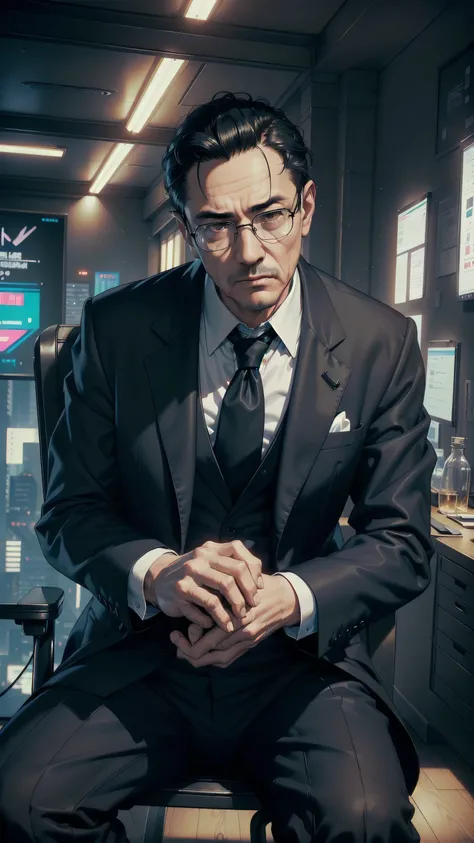 ((top quality, ultra-detailed, high resolution, extremely detailed CG, unity 8k wallpaper, by famous artist, perfect anatomy, super detailed skin, cinematic lighting, UHD, retina, anatomically correct, 1080P)), ((old man:1.5)), ((Sitting in a conference ch...