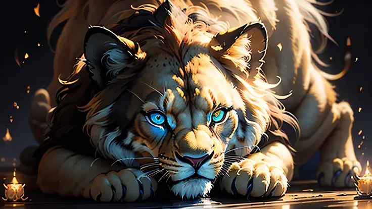 Colorful lion painting on a black background,, Breathtaking Rendering, In a shining connection, Inspired by Kinuko Y. Crafting,, Magical Elements, Kitten Icon, oh, Is beautiful, Cast a variety of spells, bright flash, flash  