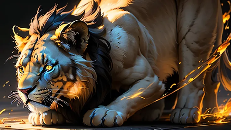 Colorful lion painting on a black background,, Breathtaking Rendering, In a shining connection, Inspired by Kinuko Y. Crafting,, Magical Elements, Kitten Icon, oh, Is beautiful, Cast a variety of spells, bright flash, flash  