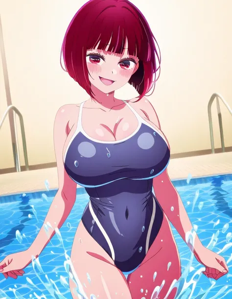 傑作、Best quality、Best image quality、Best resolution、anime coloring、amazing quality、1girl、kana arima、 <lora:kana-arima-s1-illustriousxl-lora-nochekaiser:1> 、kana arima、solo、red hair、blunt bangs、short hair、bobcut、red eyes、mature girl、big breasts、cleavage、larg...