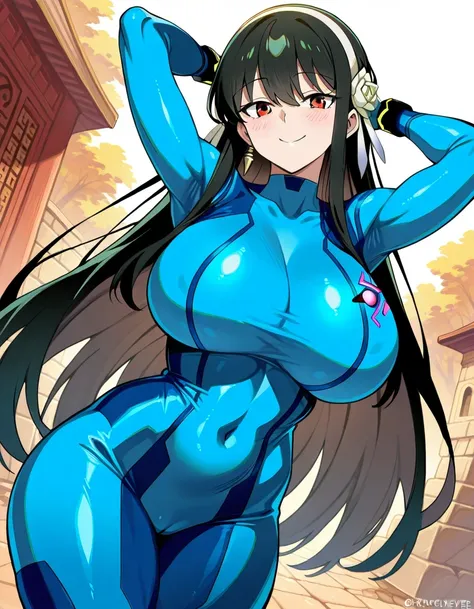 傑作、best quality、best resolution、best image quality、amazing quality、 very aesthetic、 absurdres、anime coloring、1woman、mature woman、<lora:yor-briar-s1-illustrious-lora-nochekaiser:1>、yor briar、solo、black hair、long hair、sidelocks hair、red eyes、white hairband、c...