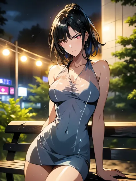 nsfw、animation、Highest image quality、high resolution、highest masterpiece、ONE WOMAN、(((clothes瞬間)))、silver hair、long hair、Ponytail、clothes、(((pink eyes)))、small breasts、(((slim figure)))、Light blue short dress、(((SEE-THROUGH DRESSES)))、(((tight miniskirt)))...