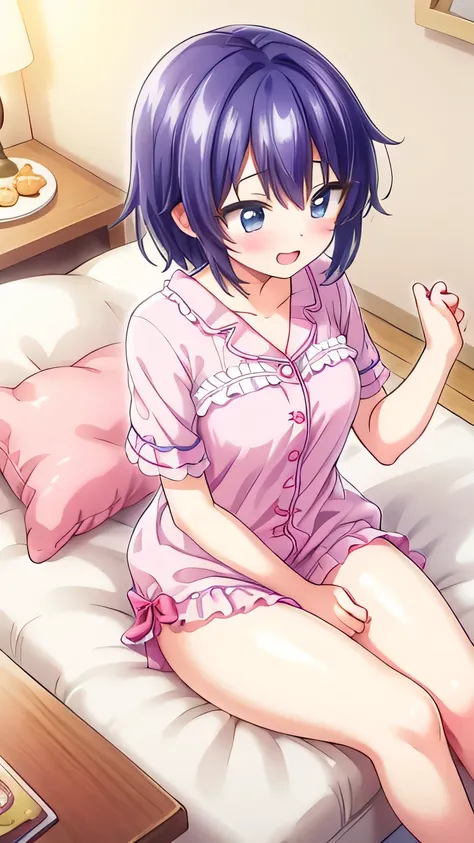 ( very detailed CG Unity 8k 壁紙),(masterpiece), (top quality), ( very detailed), ( BEST ILLUSTRATION ),( best shadows )　girls, pajama party, having fun, colorful pajamas, cushions and snacks, indoor