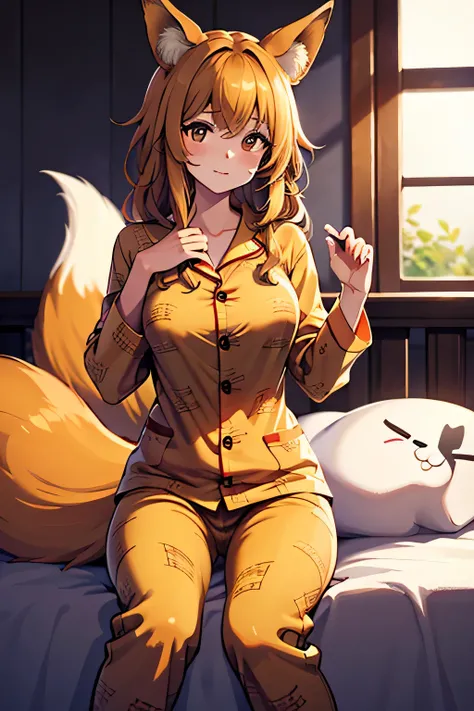 4k, high resolution, best quality, masterpiece, perfect colors, perfect shadows, perfect lighting, Female fox, red fox, two-toned fur, fluffy tail, , Beautiful brown eyes, fit body, , , detailed face, fox tail, (detailed eyes), perfect pupils, , ((brown lo...