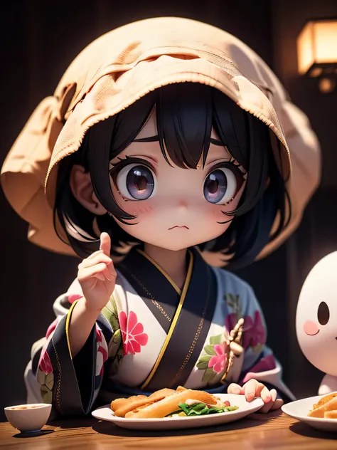/*Ghost Story Girl*/,Ghost Story Bancho Sarayashiki,Souls Counting Plates by the Well,(cute and troubled face:1.3),short hair,Kimono,(((3D Images:1.3))),(image mode ultra HD),