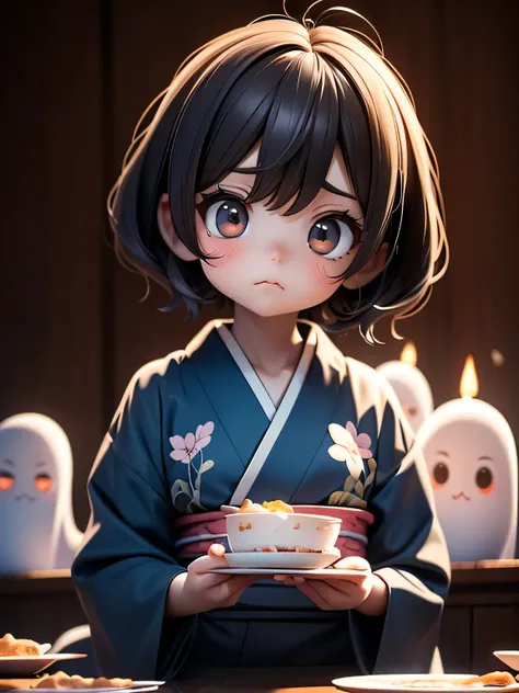 /*Ghost Story Girl*/,Ghost Story Bancho Sarayashiki,Souls Counting Plates by the Well,(cute and troubled face:1.3),short hair,Kimono,(((3D Images:1.3))),(image mode ultra HD),