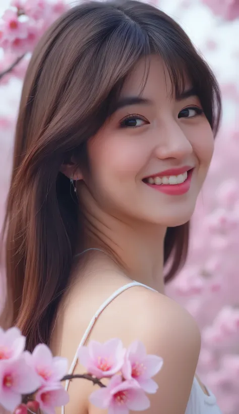  16k, best image quality, highest resolution, Best Quality, surrealism, masterpiece, High detail, Textured skin - Multiple awards, RAW, f/1.2, Nikon, Fujifilm, movie light effect that won't light up, Like a scene from a movie, 1 girl,flower, cherry blossom...