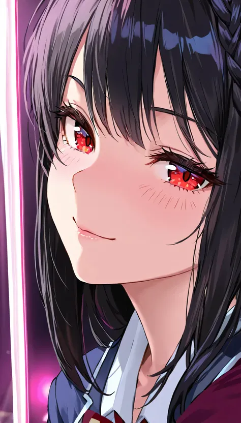 (face close up:1.4),(beautiful girl: 1.3),masterpiece,Ultra-high resolution,rich contrast,Very high quality,8k,Highly detailed CG unit wallpaper,Texture,So ridiculous,RAW Photos,Depth of written boundary 1.2,(crown braid,black hair,Medium Hair),sidelocks,i...
