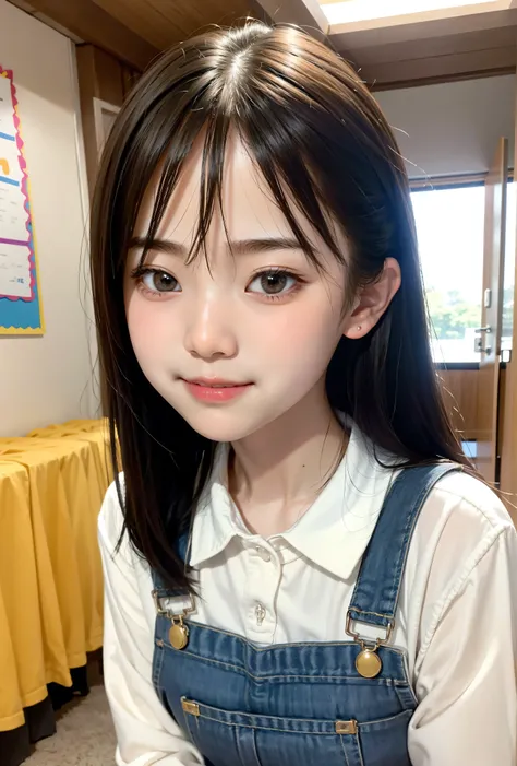 S,Line up quietly before entering the claSSroom, elementary School StudentS, 女の子,かわいい, MaSterpiece, DetailS,Smile