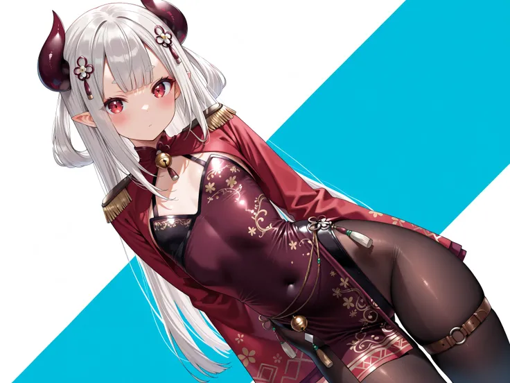 solo,masterpiece,best quality, amazing quality, highres, absurdres, very aesthetic, high resolution, ultra detailed, perfect details,(masterpiece, detailed:1.2),nijinaraka,flat chest,red eyes,diamond-shaped pupils,symbol pupils,short eyebrows,grey hair,whi...