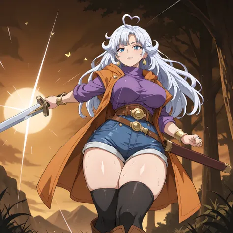 character seen from the side, low angle, extreme close-up, ((tilted camera, view of the attack against a giant dark monster, anime scene, 1woman, solo, swordsman in battle pose, drawing sword, movement of sword being removed from sheath, slashing attack, t...