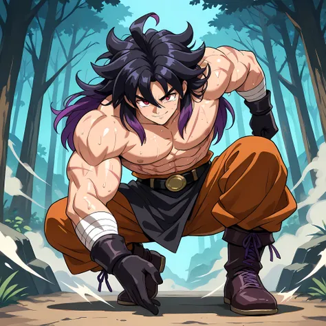 ((anime battle angle, walking, body upright)), ((directing his hands to punch the opponent, looking at the devastating dark magic attack unleashed from his punch, attack pressure, epic anime scene, 1man, solo, in battle pose, punch movement tearing through...