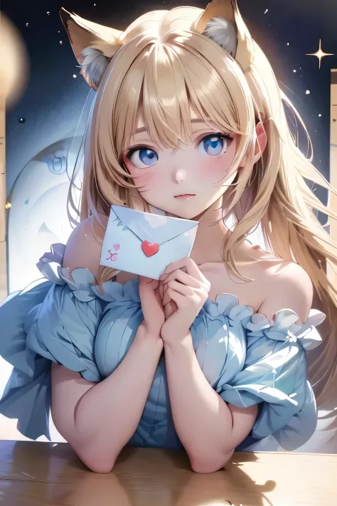 Holding a letter、smiling、embarrassing、fox