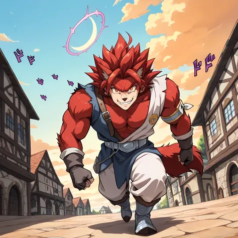 ((epic walking scene, tilted art, overhead scenery, high side angle, full body)), ((walking through a medieval town, anime style kingdom, 1man, solo):1.15), (Chrono Trigger anime style warm colors, ultra quality, full HD, 4K quality, perfectly detailed eye...