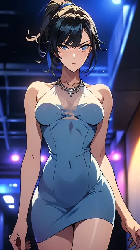 nsfw、animation、ONE WOMAN、(((Raising Her Hair)))、(((sexy pose with crotch spread)))、(((I'm putting my right hand on my crotch)))、silver long hair with semen sealed、(((ponytail)))、(((blue eyes)))、sad expression、(((small breasts)))、(((slim figure)))、(((see-th...
