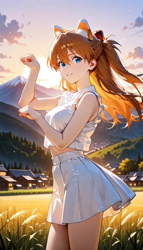 Asuka Langley Soryu,(beautiful girl: 1.3),1girl,masterpiece, Highest quality, Ultra-high resolution,rich contrast,super high quality,8k,Highly detailed CG unit wallpaper,texture,Incredibly absurd,Ultra-high resolution,RAW Photos,Depth of Field 1.2,A villag...