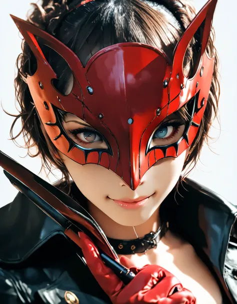 1girl, persona, year 2019, upper body, PERSONA5, phantom thief, mask, masterpiece, high score, great score, absurdres, 16k, Ultra detailed, (photorealistic : 0.5)