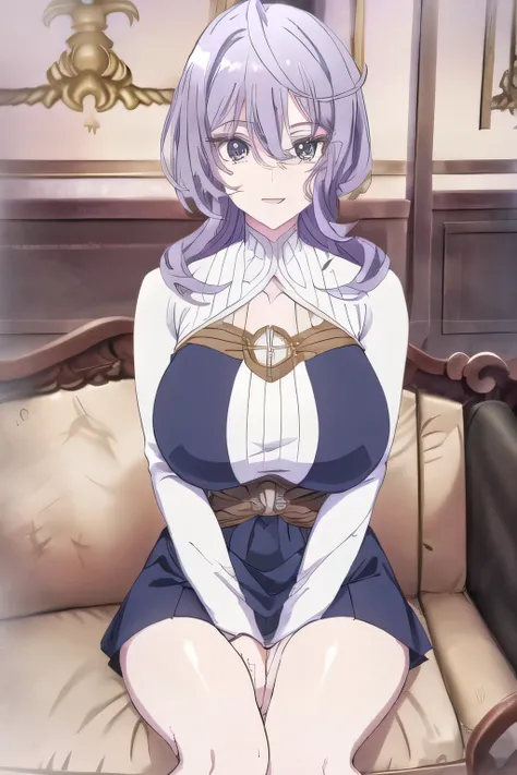  Can you draw legs open to see panties,Beautiful legs，thighs， light clothing，Sleeveless Sweaters， Can you draw more with huge breasts ，，    they are relaxed    ， ， （Please draw more delicately），（sleeveless white shirt，），（can you draw a dark blue pleated mi...