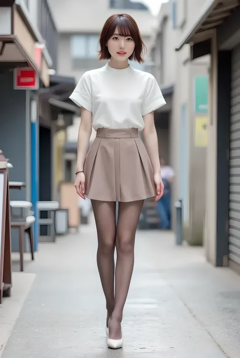       Super Real ,       photorealistic   ,    (Full body image:1.5),  She looks so happy      , shadow,           Global Illuminations          , Alone, (japanese women in their 20s :1.5),      very beautiful、     cute smile ,    Slim,    brown hair ，　bea...