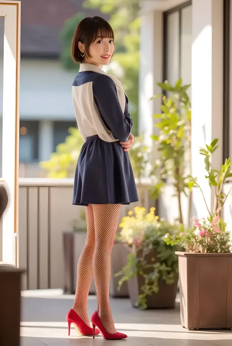       Super Real ,       photorealistic   ,    (Full body image:1.5),  She looks so happy      , shadow,           Global Illuminations          , Alone, (japanese women in their 20s :1.5),      very beautiful、     cute smile ,    Slim,    brown hair ，　bea...