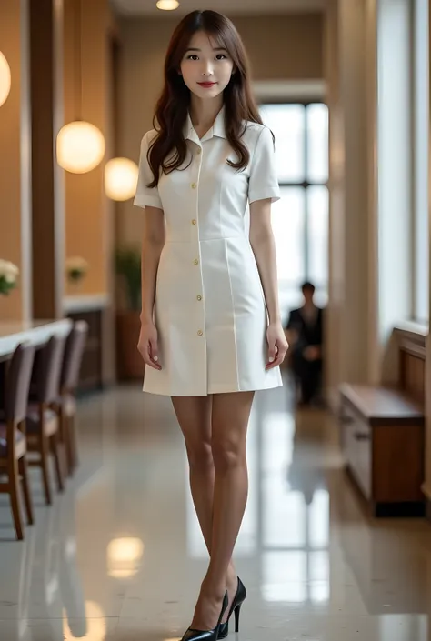       Super Real ,       photorealistic   ,    (Full body image:1.5),  She looks so happy      , shadow,           Global Illuminations          , Alone, (japanese women in their 20s :1.5),      very beautiful、     cute smile ,    Slim,    brown hair ，　bea...