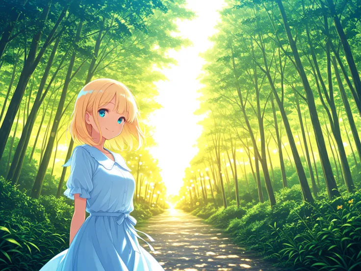 Multiple blonde women, Smile Yan, Kawahara, Early summer sunshine , Outdoors, High Quality, Masterpiece, 8K, Super Detailed, Professional, vivid colors, Bokeh, Scenery, nature, Bright, Vivid