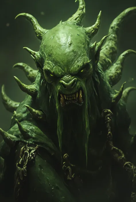 (green slime, slugs creature, monster, detailed green slime creature with oozing texture, slimy slug-like body, malformed facial features, writhing tentacles, glistening skin,), anthr0dnd, Gul'dan, dark fantasy character, detailed full-body character conce...