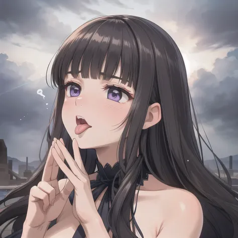 NSFW. A girl just swallowed. She shows a clear expression of discomfort and distaste, slightly sticking out her tongue as if reacting to the bitter taste. Her throat appears subtly tense, capturing the natural motion of swallowing. The atmosphere suggests ...