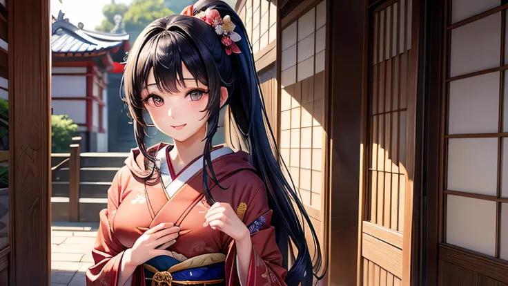 Beautiful Japanese women drawn in the highest quality manga。Her eyes are expressive、has a perfect face。She has the charm of a cute anime character.、wearing a beautiful Japanese kimono。The kimono has a dragon embroidered on it.、Features black and red colors...