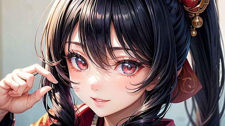 Beautiful Japanese women drawn in the highest quality manga。Her eyes are expressive、has a perfect face。She has the charm of a cute anime character.、wearing a beautiful Japanese kimono。The kimono has a dragon embroidered on it.、Features black and red colors...