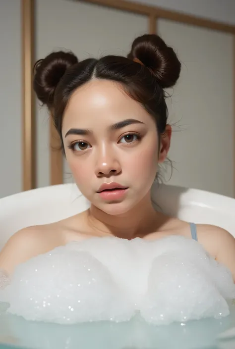 Cum in mouth The facial reaction is very gloomy and sad, CREATE ANIME CARTOON 3D PHOTO, "A highly realistic, ultra-detailed portrait of a woman relaxing in a bubble bath, captured in the best settings of a SONY A7R with a fast prime lens (f/1.8). The scene...