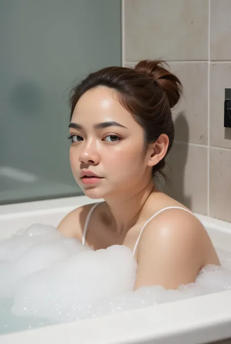 Cum in mouth The facial reaction is very gloomy and sad, CREATE ANIME CARTOON 3D PHOTO, "A highly realistic, ultra-detailed portrait of a woman relaxing in a bubble bath, captured in the best settings of a SONY A7R with a fast prime lens (f/1.8). The scene...