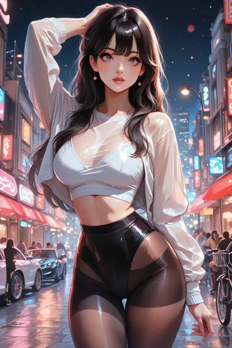 high definition eyes,(masterpiece, detailed), eyesHD,masterpiece, best quality, amazing quality, hyper-detailed, newest, very aesthetic, 1 adult woman, orgaming, dynamic pose:1.0, sexy clothes, erotic clothes, original pantyhose, absurdres, highres, 