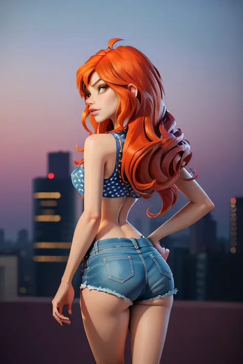 close up 1girl in, photo of Dark Bloom, Waifu, Anime style, Solo, (messy copper red hair, very long hair, thick red hair), (perfect clear skin, pale skin, detailed skin, large breasts, round breasts, perfect body, skinny, thin, thin hips, thin waist: 1.25)...