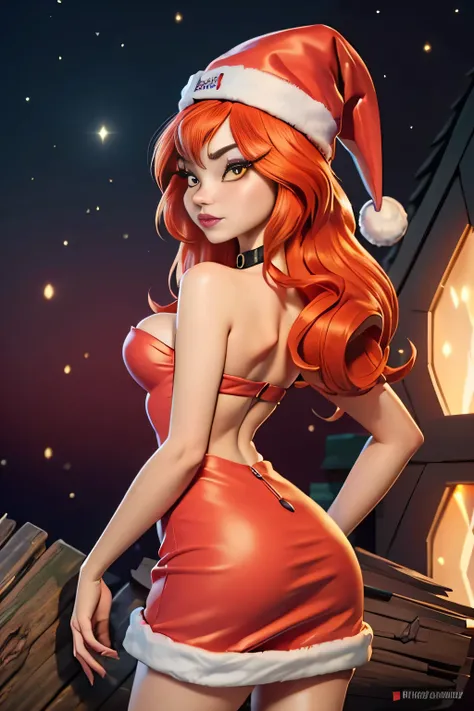 close up 1girl in, photo of Dark Bloom, Waifu, Anime style, Solo, (messy copper red hair, very long hair, thick red hair), (perfect clear skin, pale skin, detailed skin, large breasts, round breasts, perfect body, skinny, thin, thin hips, thin waist: 1.25)...