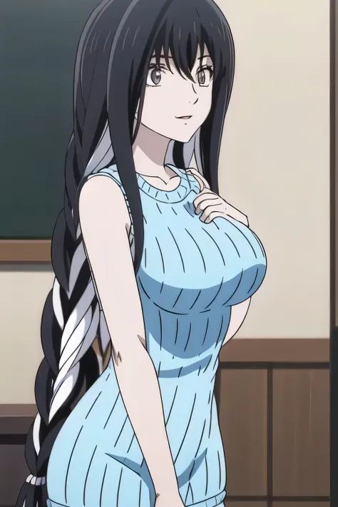 standing,women with nice smiles,Can you draw looking back on a blackboard,Can you imagine her resting on the lakeside,I need a face,Please draw a more delicate expression,Walking Alone, ,, ,(Let's draw a more delicate expression),(sleeveless wool ...