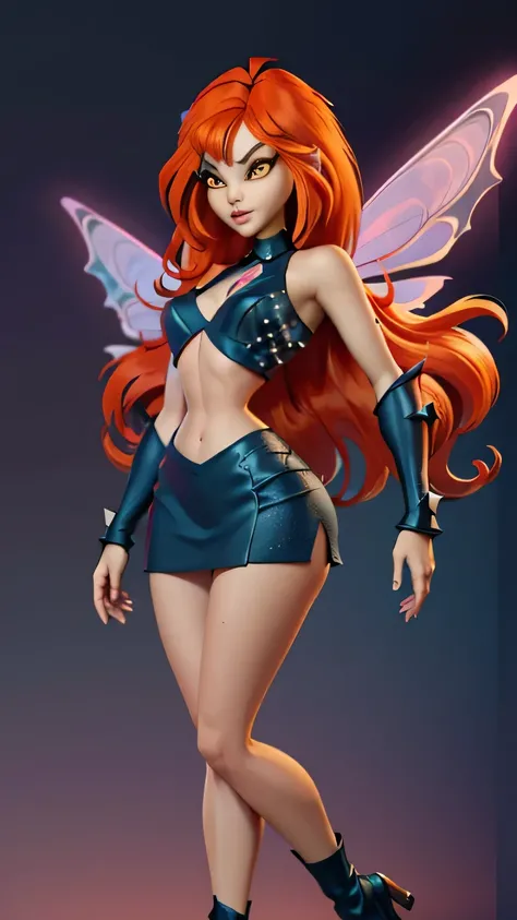 close up 1girl in, photo of Dark Bloom, Waifu, Anime style, Solo, (messy copper red hair, very long hair, thick red hair), (perfect clear skin, pale skin, detailed skin, large breasts, round breasts, perfect body, skinny, thin, thin hips, thin waist: 1.25)...