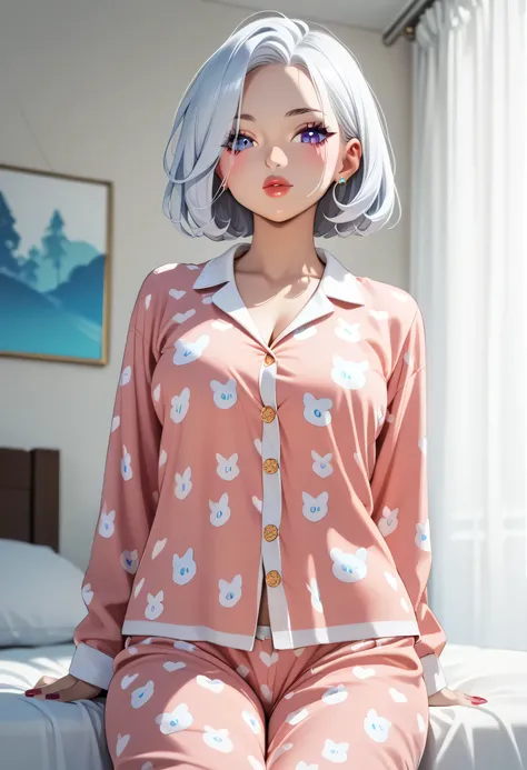 Open-mouthed woman in pajamas 