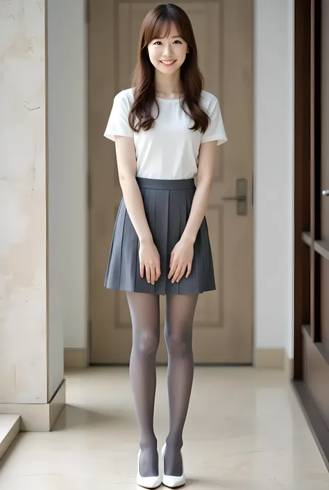       Super Real ,       photorealistic   ,    (Full body image:1.5),  she looks so happy      , shadow,           global illumination          , Alone, (japanese women in their 20s :1.5),      very beautiful、     cute smile ,    Slim,    brown hair ，　beau...